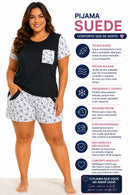 Pijama Feminino de Suede Manga Curta e Shorts – Estampa Panda, Macio e Confortável