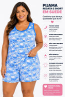 Pijama Feminino Suede Nuvens Regata + Shorts | Leve, Fresquinho e Super Confortável