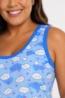 Pijama Feminino Suede Nuvens Regata + Shorts | Leve, Fresquinho e Super Confortável