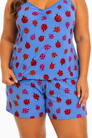 Pijama Feminino Liganete Premium Alcinha e Shorts – Estampa Joaninhas Azul