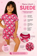 Pijama Infantil Feminino Suede Hello Kitty Rosa Manga Curta + Shorts