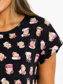 Pijama Feminino Suede Manguinha Japonesa e Shorts – Estampa Capivara Preta