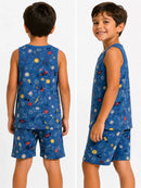 Pijama Infantil Masculino Suede Espaço Regata + Bermuda