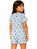 Pijama Infantil Feminino Suede Hello Kitty Cinza Manga Curta + Shorts