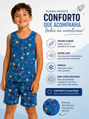 Pijama Infantil Masculino Suede Espaço Regata + Bermuda