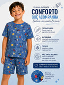 Pijama Infantil Masculino Suede Espaço Manga Curta + Bermuda