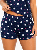 Pijama Feminino Suede Manga Japonesa e Shorts – Corações Azul-Marinho