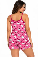 Pijama Feminino Alcinha Suede Hello Kitty Rosa + Shorts