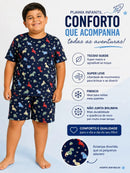 Pijama Infantil Masculino Suede Dinossauro Manga Curta + Bermuda