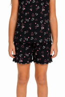 Pijama Infantil Feminino Suede Corações Preto Regata + Shorts Barrinha Ondulada