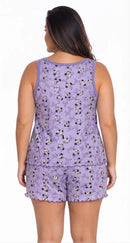 Pijama Feminino Suede Minnie Lilás Regata + Shorts Barrinha Ondulada