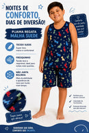 Pijama Infantil Masculino Suede Dinossauro Regata + Bermuda
