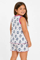 Pijama Infantil Feminino Suede Pinguim Regata + Shorts Barrinha Ondulada