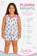 Pijama Infantil Feminino Suede Pinguim Regata + Shorts Barrinha Ondulada