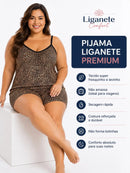 Pijama Feminino de Liganete Alcinha e Shorts – Estampa de Onça, Leve e Fresquinho