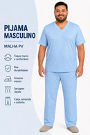 Pijama Masculino Longo em Malha PV com Gola V – Azul Estampado