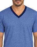 Pijama Masculino Longo em Suede com Gola V e Punhos – Azul Geométrico