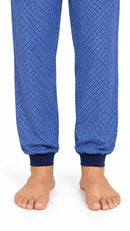 Pijama Masculino Longo em Suede com Gola V e Punhos – Azul Geométrico