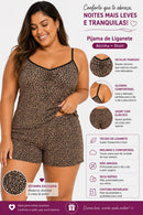 Pijama Feminino de Liganete Alcinha e Shorts – Estampa de Onça, Leve e Fresquinho