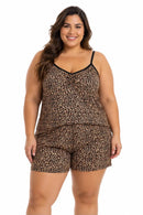 Pijama Feminino de Liganete Alcinha e Shorts – Estampa de Onça, Leve e Fresquinho