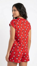 Pijama Feminino Suede Minnie Vermelho Manga Japonesa + Shorts