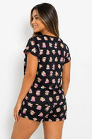 Pijama Feminino Suede Manguinha Japonesa e Shorts – Estampa Capivara Preta