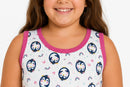 Pijama Infantil Feminino Suede Pinguim Regata + Shorts Barrinha Ondulada