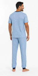 Pijama Masculino Curto em Suede com Gola V – Azul Estampado