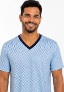 Pijama Masculino Curto em Suede com Gola V – Azul Estampado